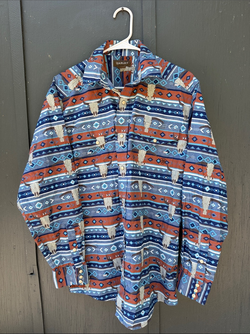 Ariat Men’s Southwestern Pattern Button-Down Shirt in Blue and Brown